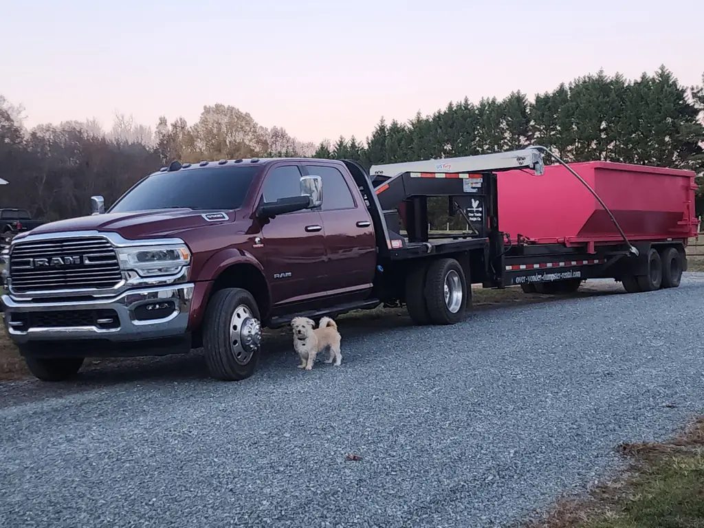 Over Yonder Freight Co. dumpster truck ready for delivery in North Carolina